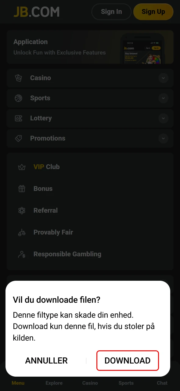 Download JB Casino APK sikkert til din Android-enhed.