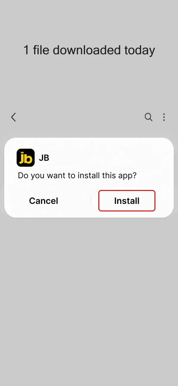 Confirm the installation to finish setting up the JB Android App.