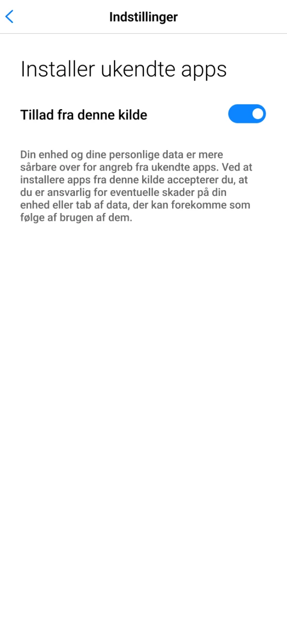 Tillad installation fra ukendte kilder på din Android-enhed.