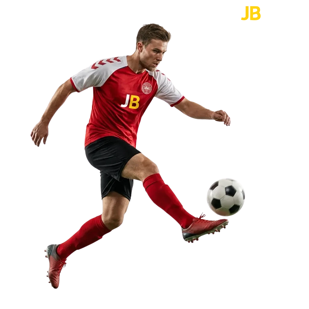 Football betting interface at JB Casino showing live odds, match selections, and welcome bonus for Danish players