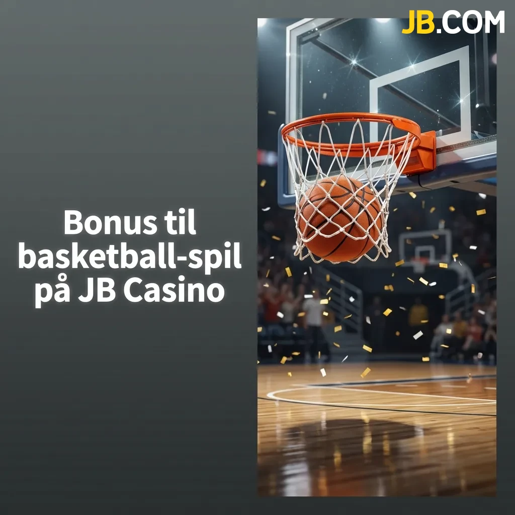 Basketball player dunking ball with JB Casino welcome bonus offer up to 500 kr for new users displayed overlay