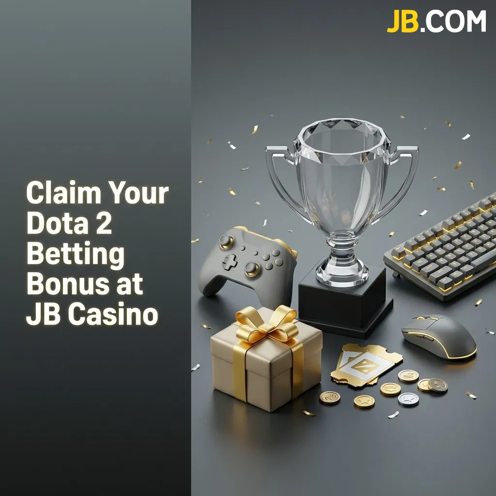 JB Casino Dota 2 betting bonus guide showing five-step claim process for welcome package up to 128,320 DKK for new players