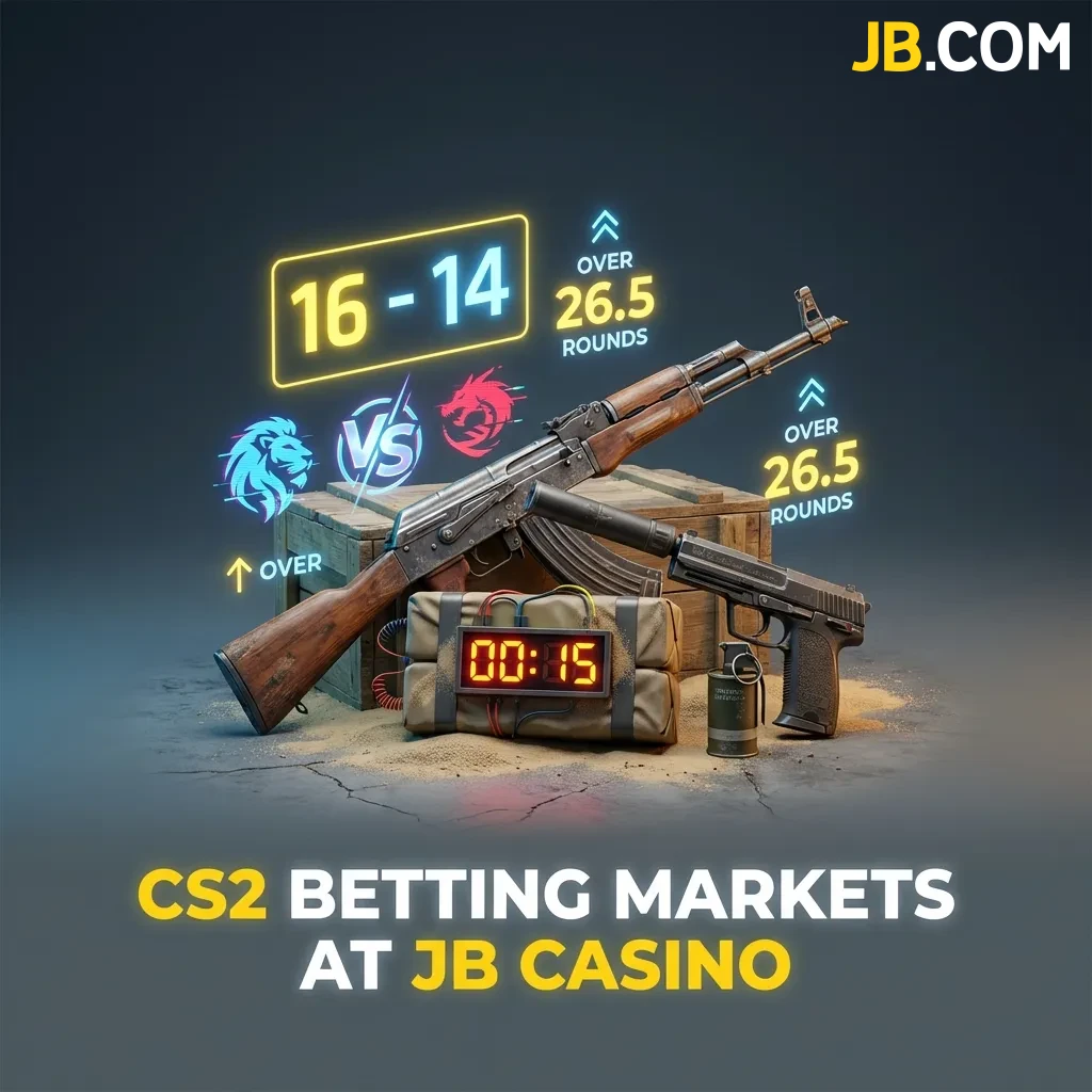 CS2 betting markets at JB Casino including match winner, map winner, total rounds, and live wagering options.