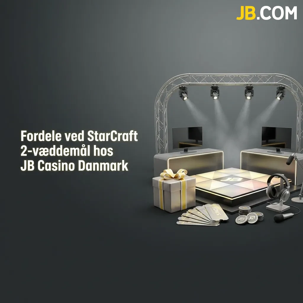 Danish JB Casino interface showing StarCraft 2 betting bonuses, payment methods, and mobile app features for esports fans