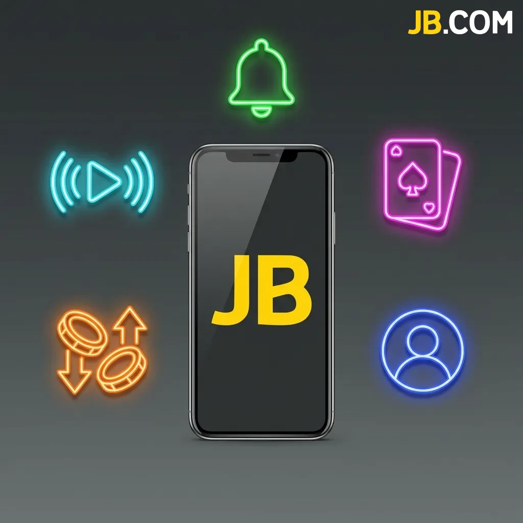 JB Casino app interface showing live betting, casino games, payment options, and account management features