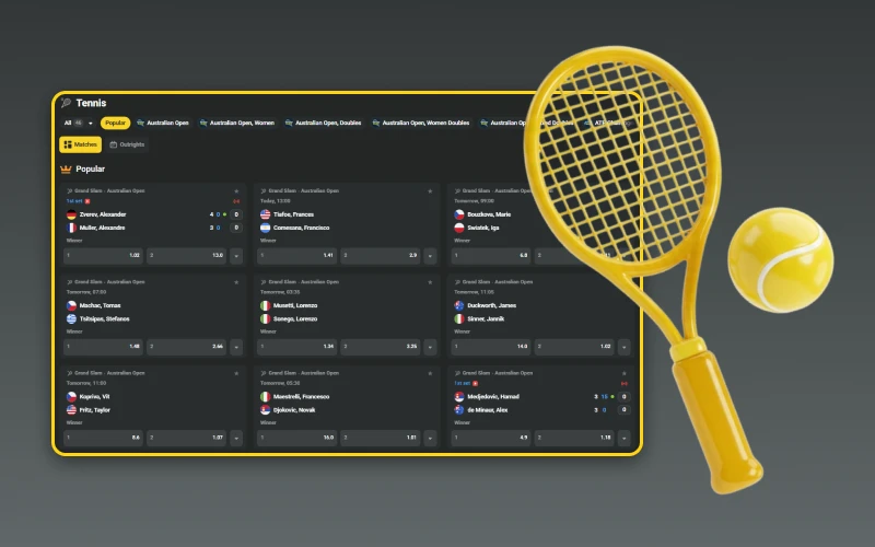 JB dækker tennisbegivenheder året rundt med mange væddemålsmuligheder.JB dækker tennisbegivenheder året rundt med mange væddemålsmuligheder.