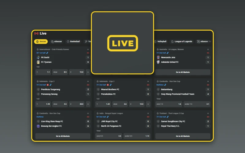 JB gør det muligt at placere live-betting og følge kampene i realtid.