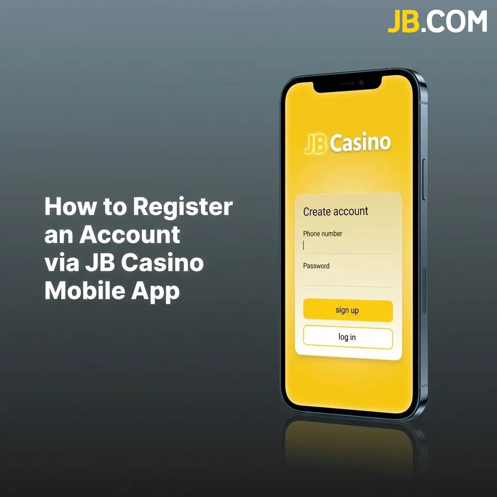 JB Casino mobile app registration screen showing sign-up form with email, password, and personal information fields