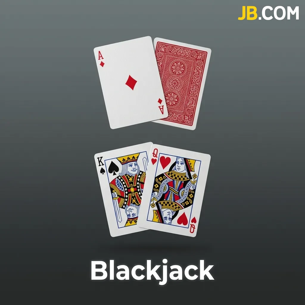 Blackjack table showing cards and chips with dealer's hand, offering strategic gameplay with nearly 50% win chance