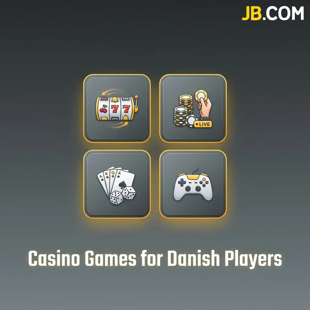 Casino gaming interface showing slots, live dealer tables, and game variety for Danish players