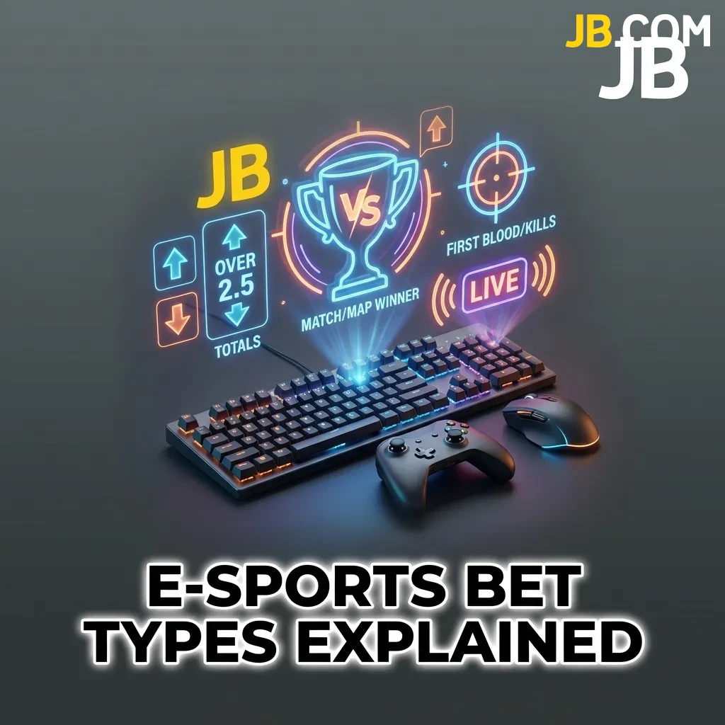 E-sports betting options including match winner, map winner, handicap, totals, and live betting at JB Casino