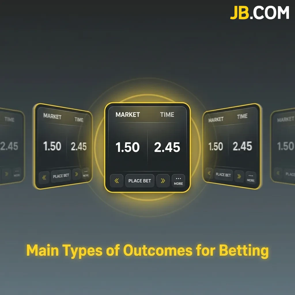 Infographic showing main betting outcome types: match winner, over/under, handicap, both teams to score, and correct score