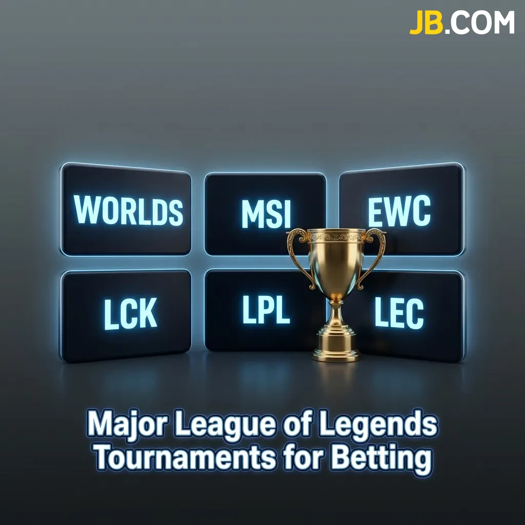 Major League of Legends tournaments including World Championship, MSI, and regional leagues LCK, LPL, and LEC for betting
