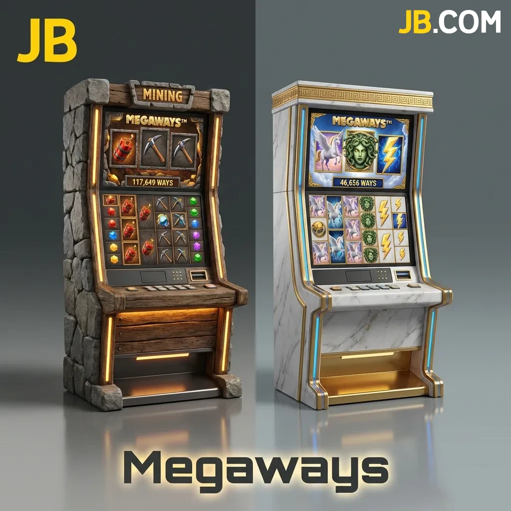 Megaways slot machine with dynamic reels showing randomized symbols and multiple winning paylines up to 117,649 ways