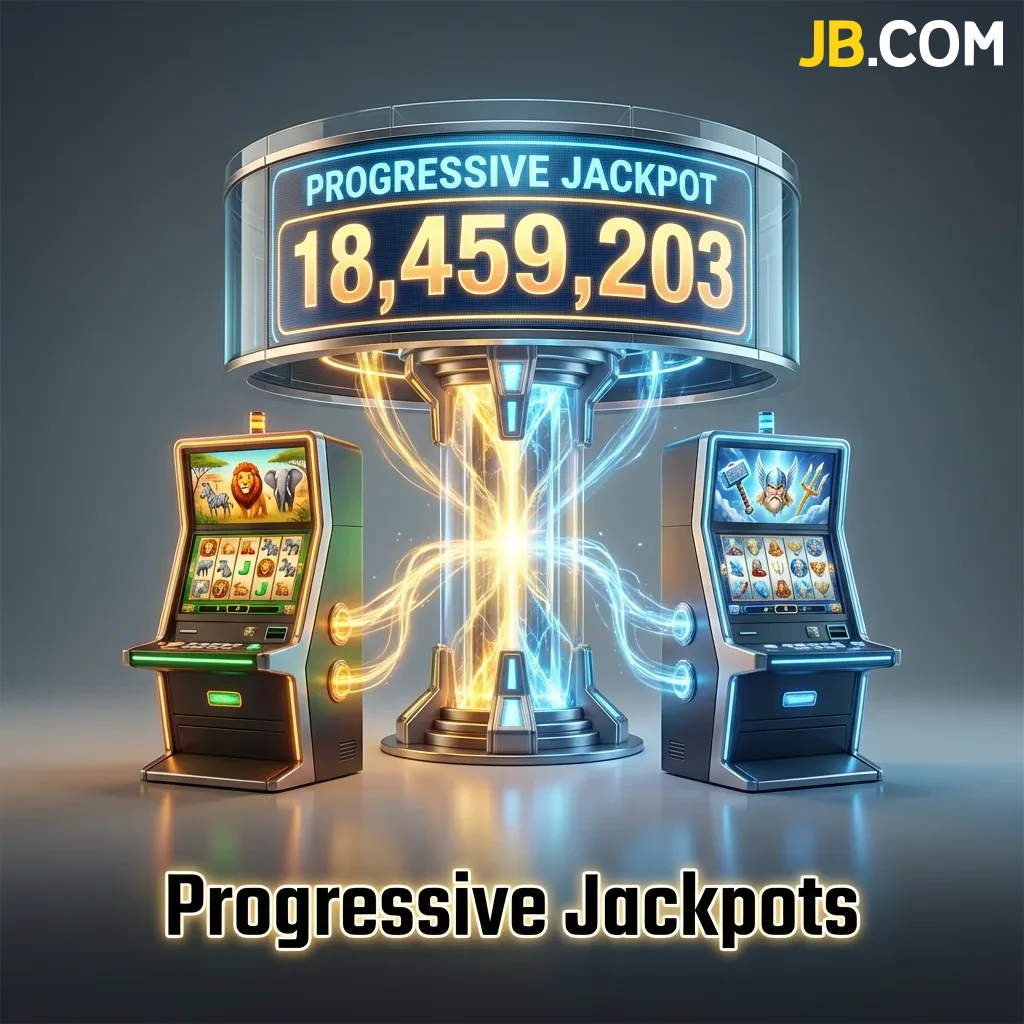 Progressive jackpot slot machines displaying growing prize pools from pooled bets across multiple players