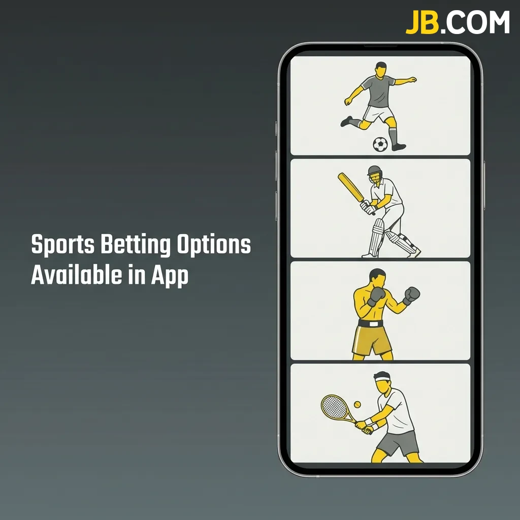 JB Casino app sports betting interface showing football, tennis, basketball, and other major sports leagues