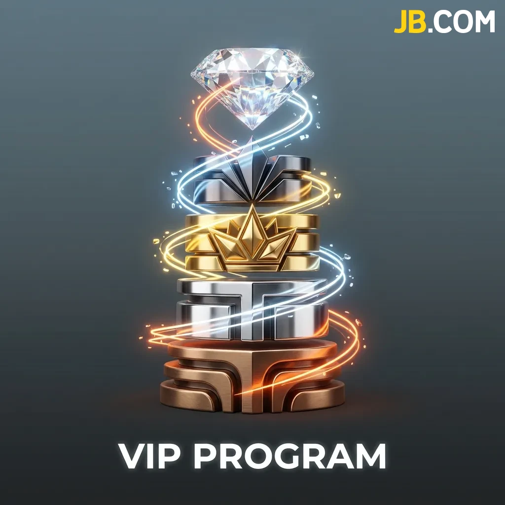 JB Casino VIP program showing five membership tiers from Bronze to Diamond with increasing rewards and exclusive benefits