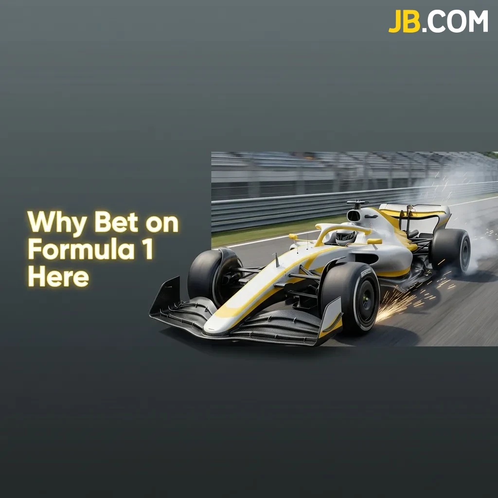 Formula 1 racing car on track with JB Casino betting interface showing live odds and markets for motorsport wagering