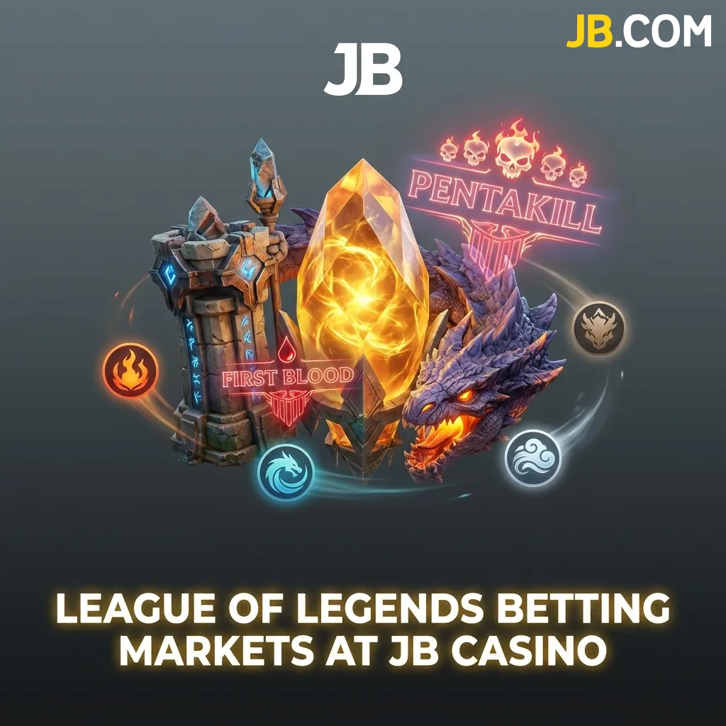 League of Legends betting markets interface at JB Casino showing match winner, first blood, and objective betting options