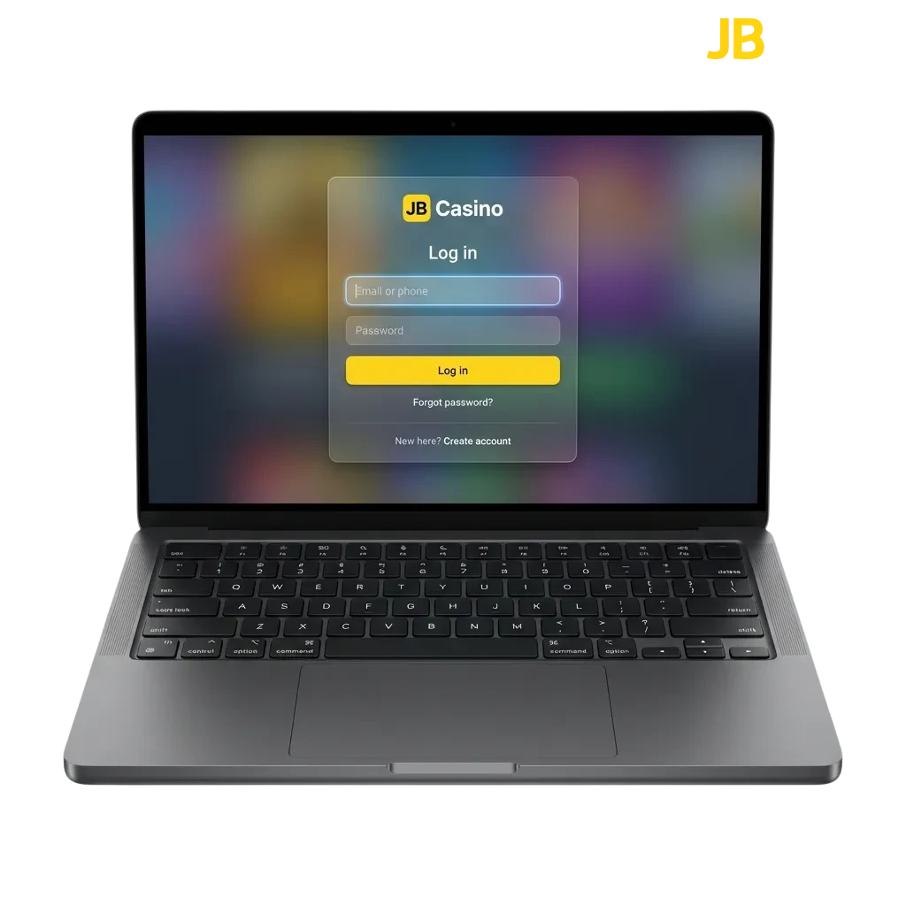 JB Casino login screen showing secure access options with username field and two-factor authentication feature