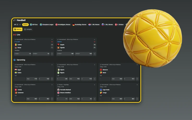 Try handball markets within JB sport betting section.