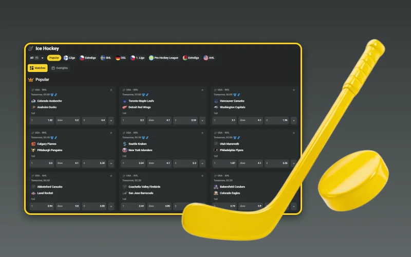 Place ice hockey wagers through JB sport betting.