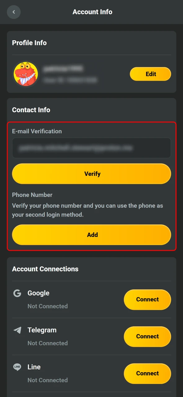 Bekræft din identitet gennem JB Casino mobil-appen.