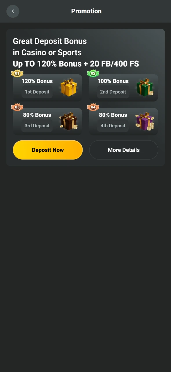 Discover available bonuses directly inside the JB App.