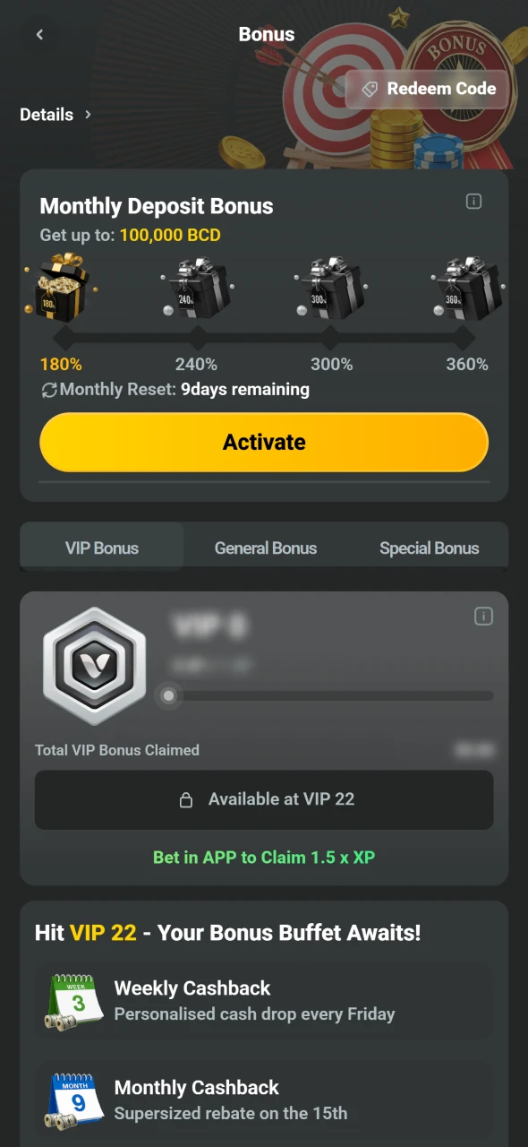 Activate the bonus after Registration directly in your JB account.