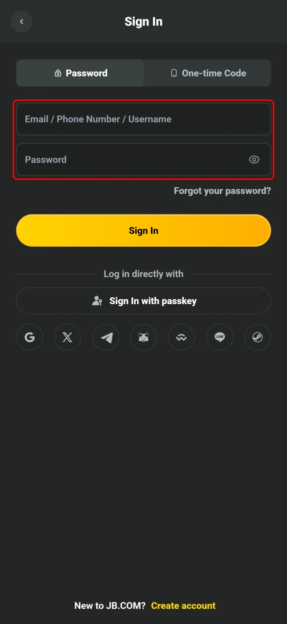 Enter your credentials to log in after Registration on JB.