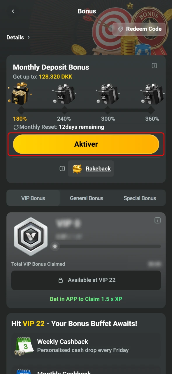 Aktiver bonussen direkte i din JB Casino profil.