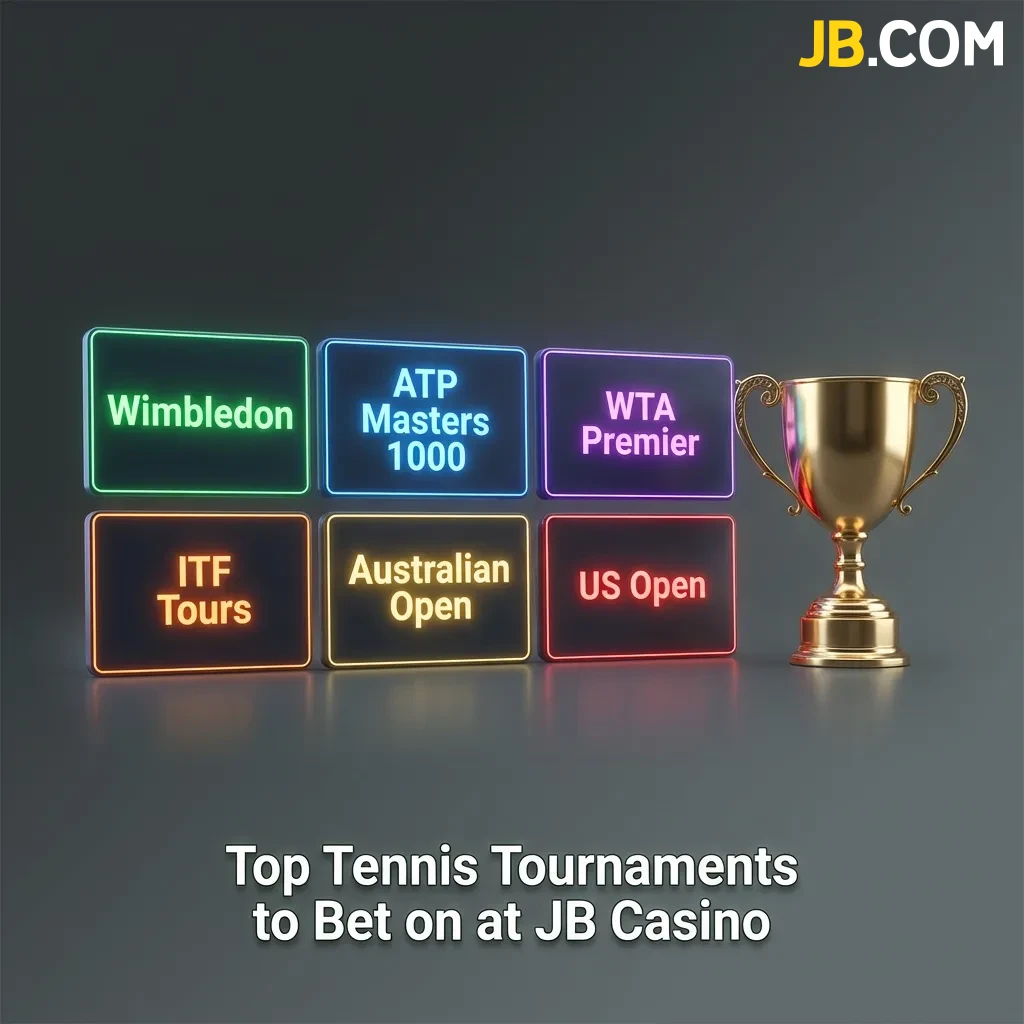 Major tennis tournaments including Grand Slams and ATP/WTA events available for betting at JB Casino year-round.