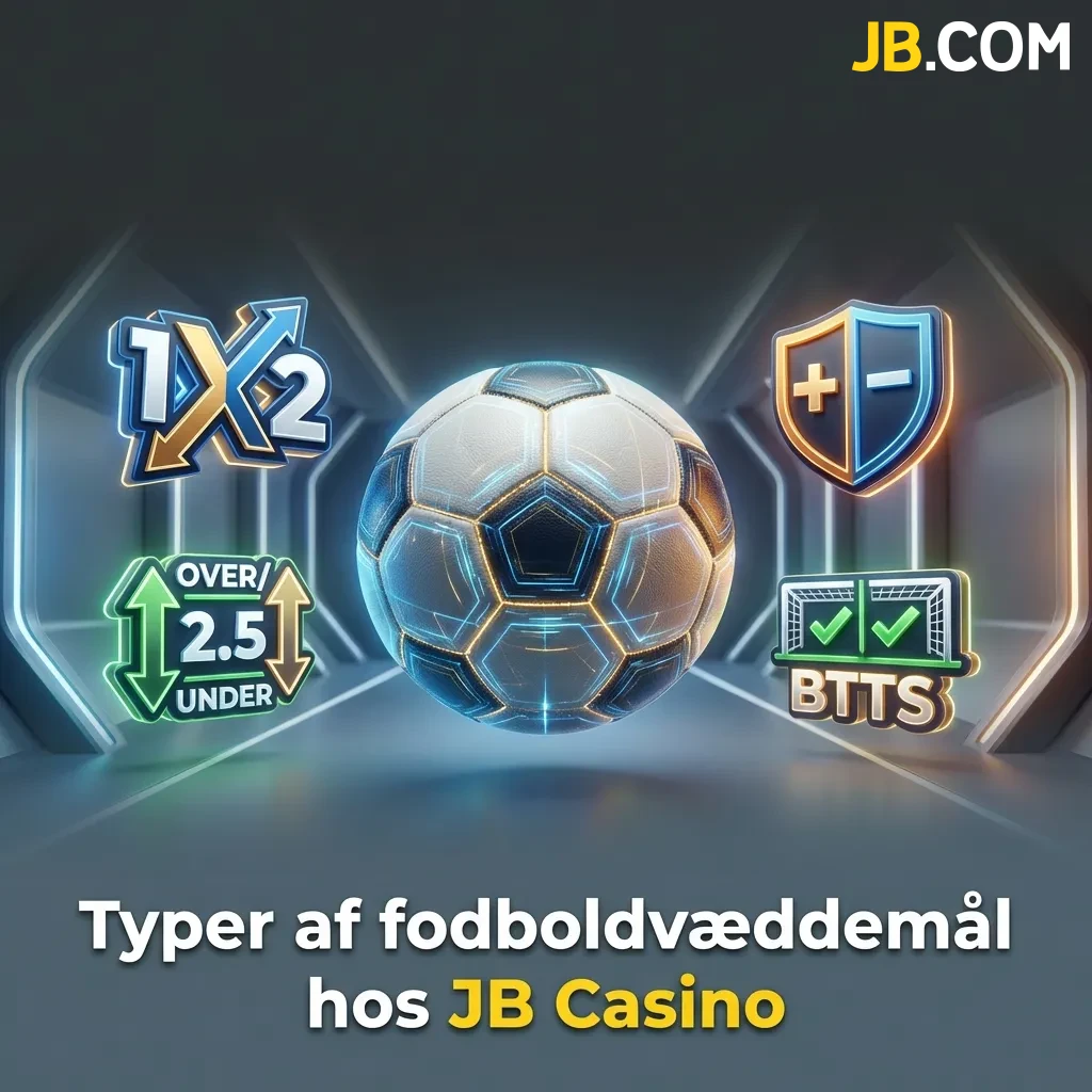 JB Casino fodboldvæddemål: klassiske markeder som 1X2, over/under, handicap og specielle markeder som målscorer og hjørnespark
