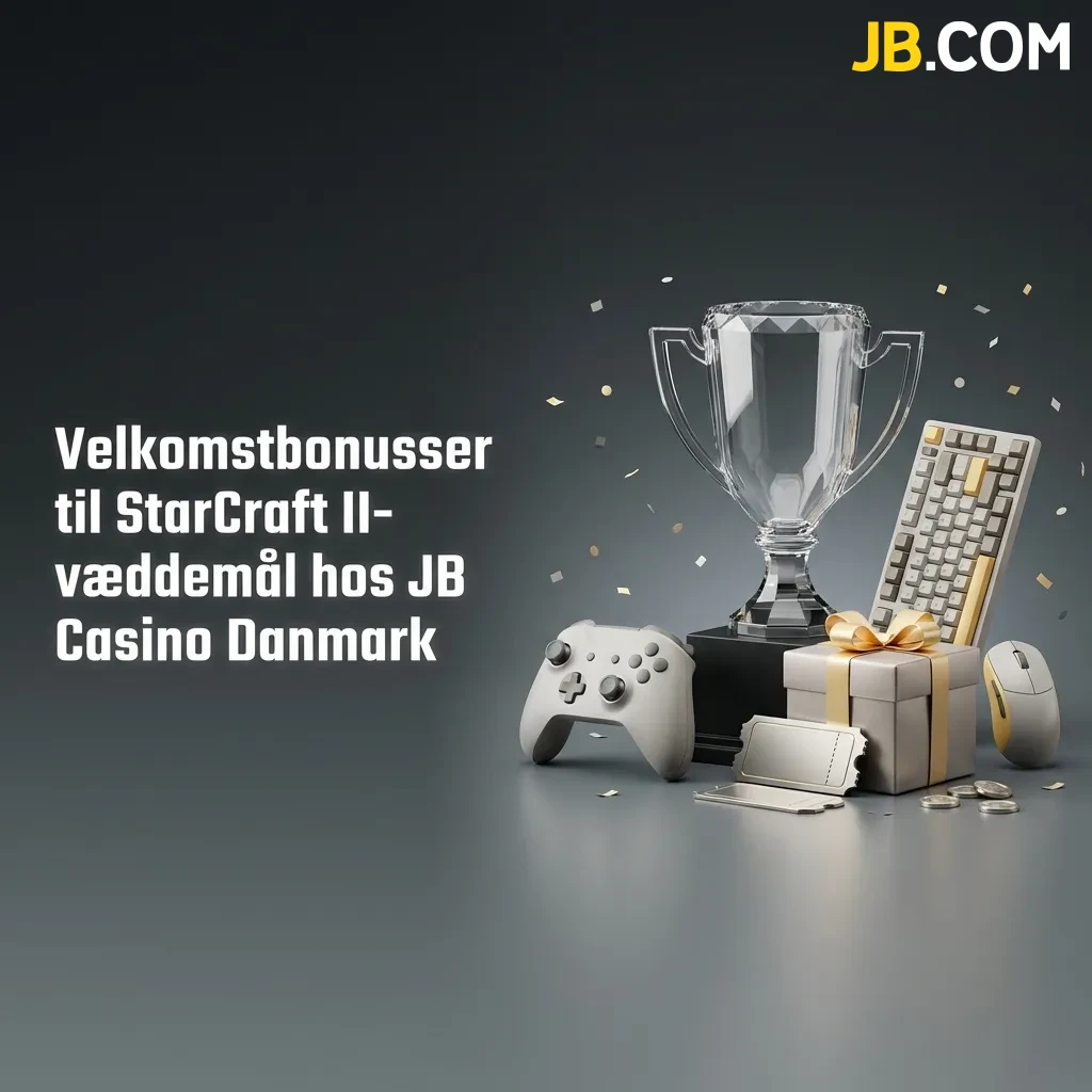 JB Casino welcome bonus guide for StarCraft II betting showing 128,320 DKK offer and 5-step registration process